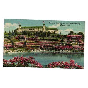 Vintage Hershey Rose Garden Hotel Postcard PA Linen Art Pool Floral Roadside
